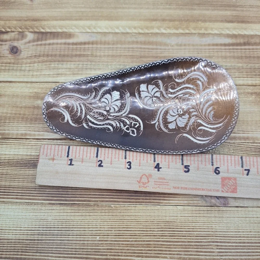 Vintage Floral Etched Oblong Brass Tray from‎ India 7